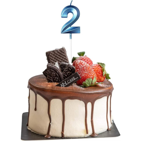 Lumanare Cifra 2, Cyrax, Model Diamond, 5 x 3.4 cm, Albastru