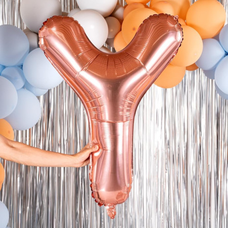 Balon Folie Metalizata Litera Y, Cyrax, 100 cm, Umflati cu Heliu sau Aer, Ambalaj Individual, Pai inclus, Rose Gold