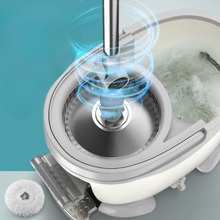 Set Galeata cu Pedala si Mop Rotativ 360°,  Cu Actiune Centrifuga x4, Pentru Uz Casnic, Maner din Otel Inoxidabil Telescopic, 2 Capte din Bumbac, 46x30x28 cm, Verde Matcha