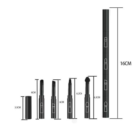 Set Pensule de Machiaj 4in1, Cyrax, pentru Fard, Sprancene si Buze, 16 cm, din Plastic, Negru