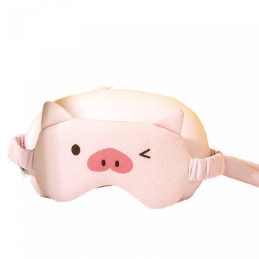 Masca de dormit, Cyrax, 2 in 1, cu Tetiera, din Particule de Spuma si Bumbac, Model Porc, Roz