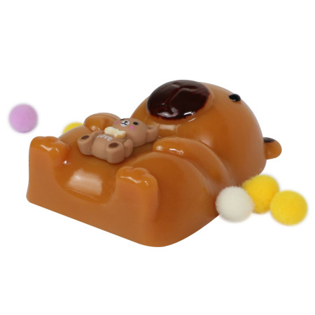 Jucarie Antistres Squishy, Cyrax, cu Revenire Lenta, Squeeze Pinch Family, Model Urs, Ambalaj Transparent, 4.5 x 7.2 cm, Maro