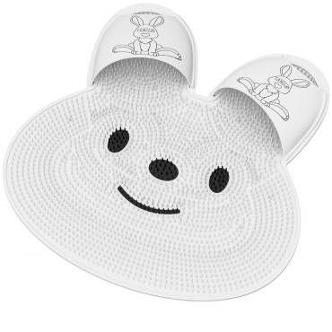 Covoras de Baie,  pentru Masaj/Spalat Picioare, din TPE, Antiderapant, 45 x 45 cm, Model Iepuras, Alb