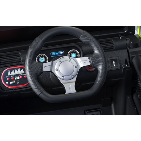Masina Electrica pentru Copii, Cyrax, Off-Road, Conectare Bluetooth, telecomanda, Tractiune Spate, Lumina Intermitenta, Baterie 12V 7Ah, 120 x 63 x 68cm, Alb