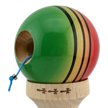 Kendama X Originala, Profesionala, Cyrax, Big Cups V2, Super Sticky Legendary Cupe Mari, Rulment Metalic cu Ata 55 cm, Rosu/Galben/Verde