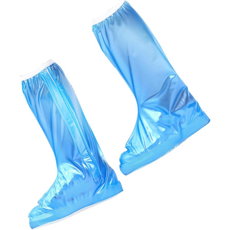 Protectie Incaltaminte pentru Ploaie si Noroi,  Impermeabila, Talpa Antiderapanta, cu Fermoar si Capsa, Inaltime 40 cm, Marime L 38-39, Albastru