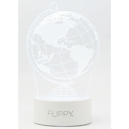 Lampa LED decorativa,  3D, Globul Pamantesc, doua moduri de alimentare USB si baterii, 20 cm inaltime, din material acril si lumina multicolora, alb