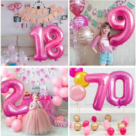 Balon din Folie Metalizata Cyrax, Figurina Cifra, Tema Aniversare 80 cm, Ambalaj Individual, Pai inclus, Umflare cu Aer sau Heliu, Roz, Cifra 1