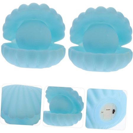 Lampa de Veghe,  Model Scoica cu Perla, Lumina Calda, 10 x 8.5 cm, Led, Baterii Incluse 3 x LR44, Albastru