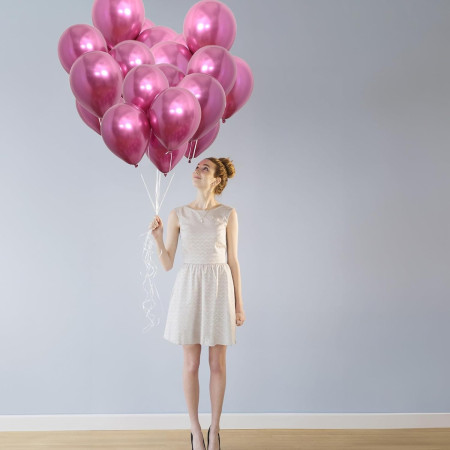 Set 12 Baloane, Cyrax, din Latex Chrome, 13 cm, Fucsia