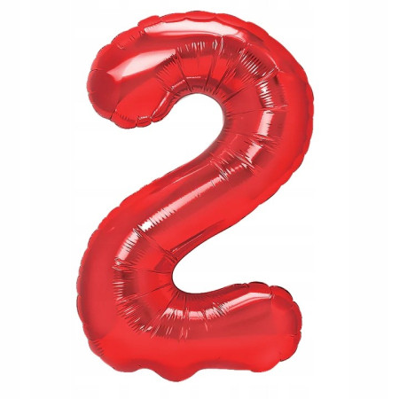 Balon din Folie Metalizata Cyrax, Figurina Cifra, Tema Aniversare 80 cm, Ambalaj Individual, Pai inclus, Umflare cu Aer sau Heliu, Rosu, Cifra 2