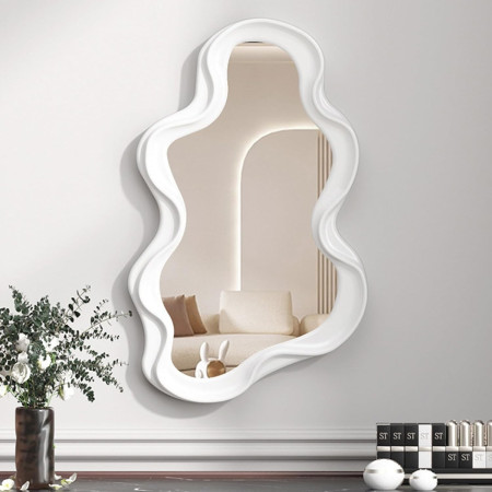 Oglinda de Perete,  Decorativa, pentru Baie, Dormitor, Sufragerie, Model Minimalist in Forma de Nor, 41x26 cm, Alb