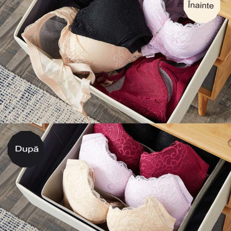 Cutie De Depozitare,  Pentru Lenjerie, Sosete Si Sutiene, Material Textil, 7 Compartimente, 32 x 32 x 10 cm, Culoare Gri