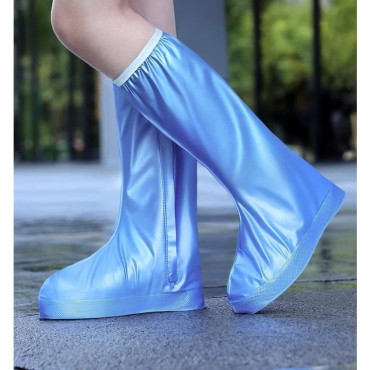 Protectie Incaltaminte pentru Ploaie si Noroi,  Impermeabila, Talpa Antiderapanta, cu Fermoar si Capsa, Inaltime 40 cm, Marime S 34-35, Albastru