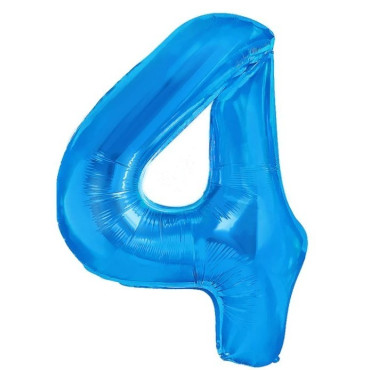 Balon din Folie Metalizata, Cyrax, Figurina Cifra, Tema Aniversare 100 cm, Ambalaj Individual, Pai inclus, Umflare cu Aer sau Heliu, Albastru, Cifra 4