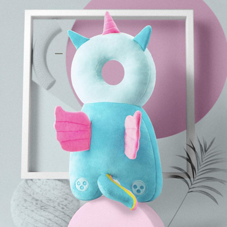 Perna tip Rucsac pentru Protectia Capului,  Tetiera tip Unicorn, pentru Bebelusi, 33x6x19 cm, 180 g, Albastru