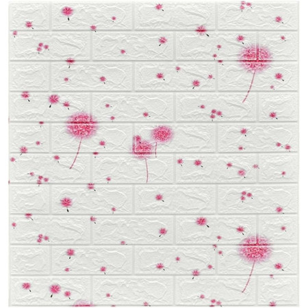 Set 10 Placi Tapet 3D,  70 x 77 cm, Grosime 3 mm, din Polietilena, Tip Caramida, Model Papadie Roz, Suprafata acoperita 5.3 mp, Alb