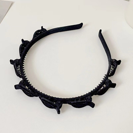 Bentita de Par pentru Femei, Cyrax, Agrafa Stil Coreean, Accesoriu pentru Par cu Textura MultiStrat, 13 x 11.5 cm, Negru