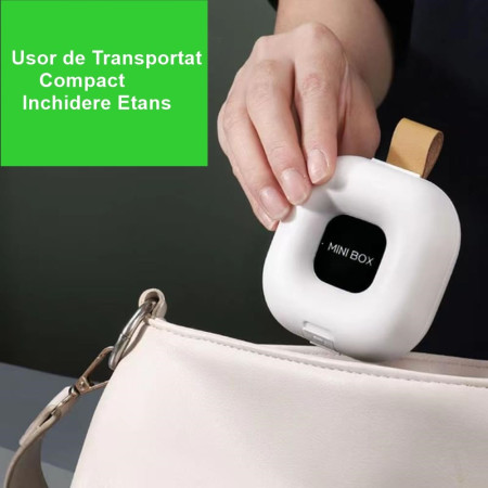 Cutie Depozitare Medicamente,  4 Compartimente, Inchidere Etans, Portabila, Patrat, Alb/Negru, PP, 7.6x2.9x7.8 cm