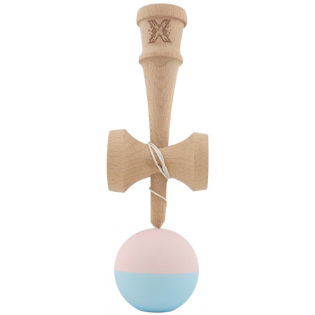 Kendama X Originala, Profesionala,  Cyrax, din lemn, Rubber Grip, 18 cm, Roz/Albastru