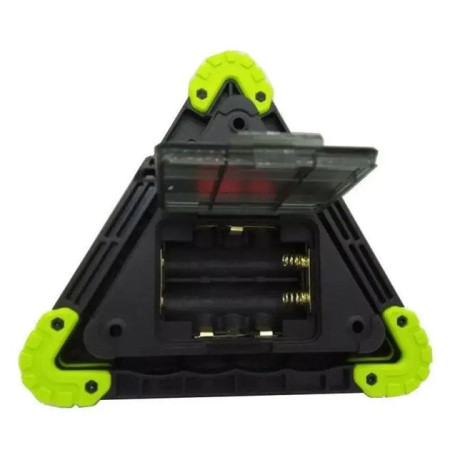 Triunghi Multifunctional de Avertizare,  Lanterna LED, Impermeabil IP65, 800 lm, 2 x AA, Functie Incarcare Telefon, USB si Micro USB, COB 33, Verde