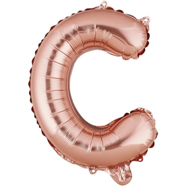 Balon Folie Metalizata Litera C, Cyrax, 40 cm, Umflati cu Heliu sau Aer, Ambalaj Individual, Pai inclus, Rose Gold
