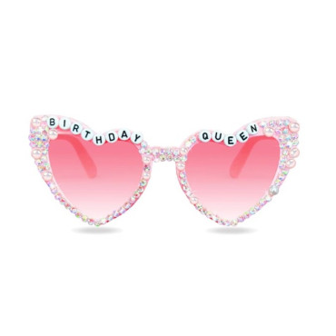 Ochelari Decorativi, Cyrax, Model Birthday Queen, cu Perle si Pietre, pentru Aniversari, din PC, 15.3 x 5.7 x 14.5 cm, Roz
