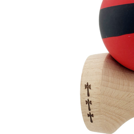 Kendama X Originala, Profesionala, Cyrax, Cupe Mari KING SIZE V3, Rubber Grip, Gaura in Baza, Rulment Metalic, din lemn 18 cm, Ata 62/65 cm, M Bicolor Rosu Dublu/Negru