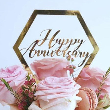 Decoratiune Topper pentru Tort, Cyrax, Model Hexagon Scris Happy Birthday, Tematica Aniversare, Auriu