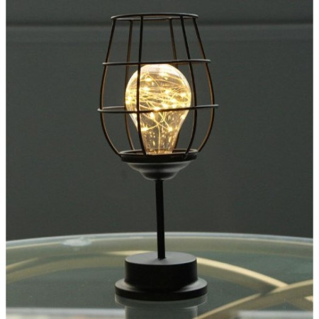 Lampa Decorativa cu Leduri,  Model Pahar de Vin, cu Baterii, 13 x 13 x 28 cm, Suport Negru, Lumina Alb Cald
