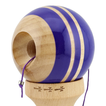 Kendama X Rainbow Originala, Profesionala, Cyrax, Big Cups V2, Super Sticky cu Cupe Mari, Rulment Metalic, din lemn 18 cm, Ata 55 cm, Violet/Maro
