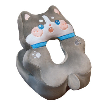 Perna din Spuma,  pentru Birou, Calatorii, Model Husky, Lavabila, Umplutura de Bumbac, Spatiu Cap in Forma de 8, 30x35x30 cm, Gri