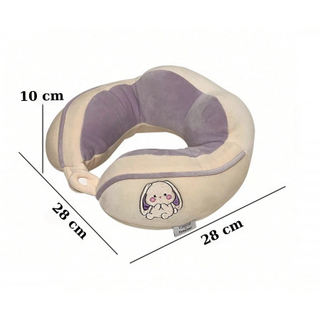 Perna de Calatorie,  Pentru Gat si Cap, Umplutura din Bumbac, 28x28x10 cm, cu Model Brodat Iepure, Lila