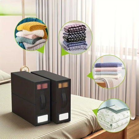 Cutie Depozitare Lenjerii de Pat,  Pliabila, Capacitate 18l, 38x33x12 cm, din Panza Oxford cu PP Incorporat, Fereastra Vizibila, Negru