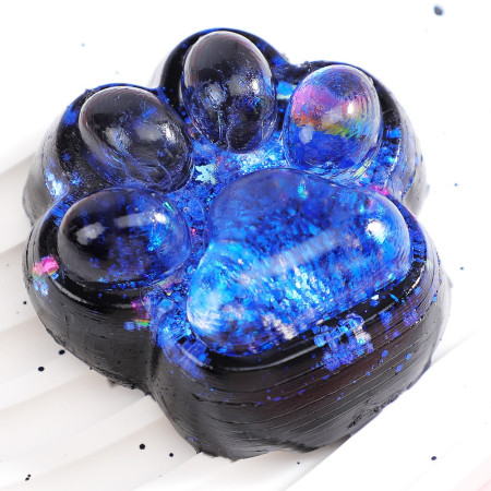 Jucarie Antistres Squishy, Cyrax, cu Revenire Lenta, Squeeze Pinch Family, Model Labuta de Pisica cu Sclipici, 6.5x6 cm, 60g, Ambalaj Transparent, Albastru-Negru