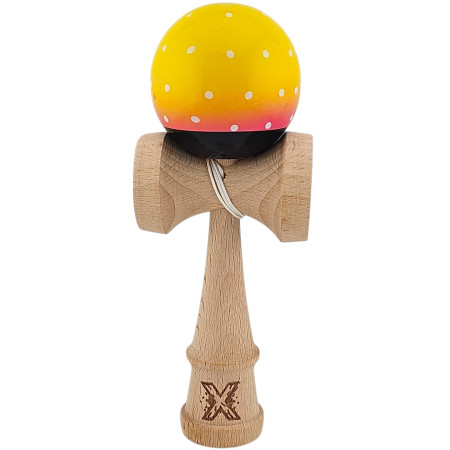 Kendama X Originala, Profesionala, Cyrax, din Lemn, Super Sticky, 18 cm, Galben/Roz/Negru