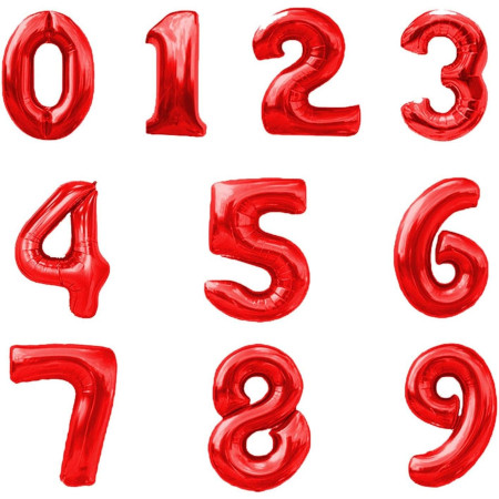 Balon din Folie Metalizata Cyrax, Figurina Cifra, Tema Aniversare 80 cm, Ambalaj Individual, Pai inclus, Umflare cu Aer sau Heliu, Rosu, Cifra 2