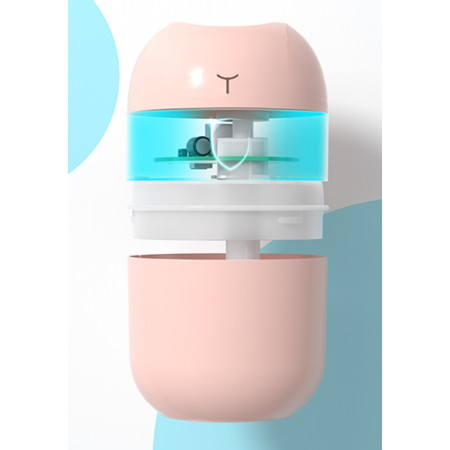 Mini Umidificator Portabil,  2 Moduri, Aromaterapie, Silentios, Lumina Ambientala, Incarcare USB, 220 ml, 8 x 8 x 10.3 cm, Roz