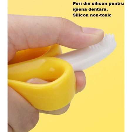 Jucarie dentitie bebelusi Cyrax, banana, cu manere de prindere, material silicon non-toxic, fara miros, 10.5x5.9 cm, galben