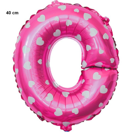 Balon Folie Metalizata Litera O, Cyrax, 40 cm, Cu Imprimeu Inimioare, Umflati cu Heliu sau Aer, Ambalaj Individual, Pai inclus, Roz