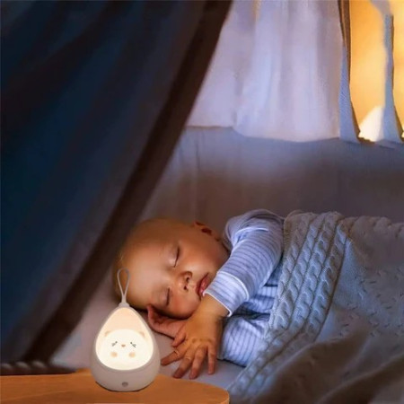 Lampa de Veghe,  Portabila, cu 2 Moduri de Functionare, Silicon Non-Toxic, Reincarcabila USB, Senzor Miscare, Model Pisica, Alb