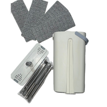 Set de Curatenie,  Mop si Galeata, Capacitate 5.7 l, 4 Rezerve Microfibra Incluse, Plastic, Utilizare Umeda/Uscata, Stoarcere Fara Maini, Albastru/Alb