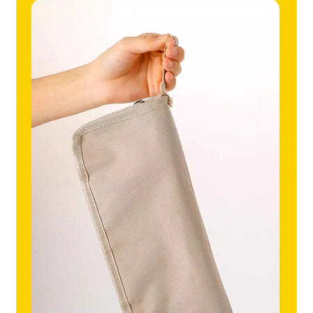 Scaun Pliabil,  pentru Adulti, Portabil, pentru Camping, Pescuit, din Panza Oxford si Cadru Metalic, 24 x 24 x 28 cm, Negru/Bej