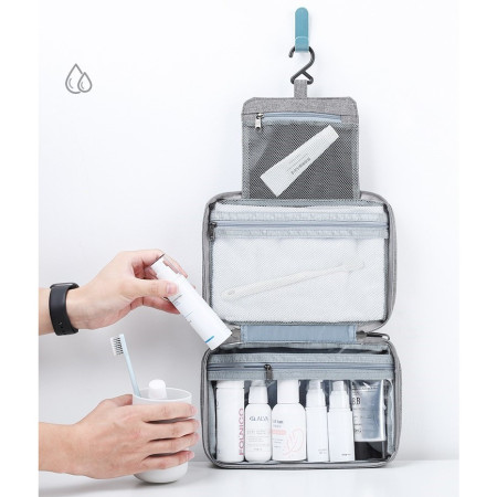 Geanta cosmetice voiaj, Cyrax, material textil, impermeabil, Gri, 12.5 x 9 x 22 cm