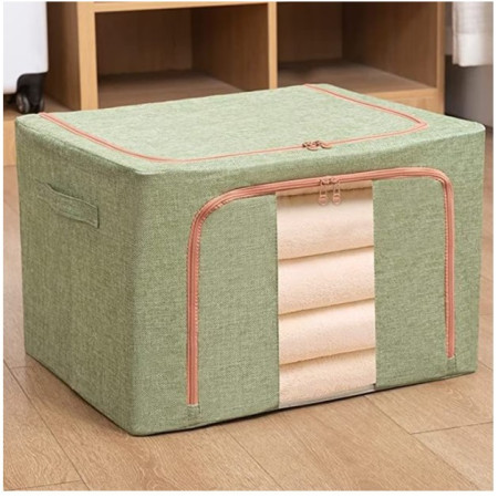 Cutie de depozitare pliabila,  Cu fermoar, 100 L, Textil, 60x42x40 cm, Cadru Metalic, Suport Baza Stabil din Plastic, Verde
