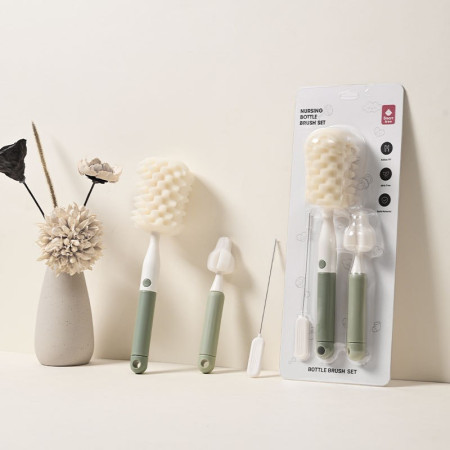Set 3 Perii de Spalat Biberoane, Cyrax, pentru Tetina, Biberon, Pai, Materiale Sigure, fara BPA, Curatare 360°, Verde