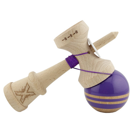 Kendama X Originala RAINBOW, Profesionala, Cyrax, Cupe Mari KING SIZE V3, Super Sticky, Gaura in Baza, Rulment Metalic, din lemn 18 cm, Ata 55 cm, Indigo/Maro