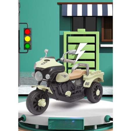 Motocicleta Electrica Cyrax, cu Acumulator, cu Sistem Anti-Rasturnare, Sistem de Lumini si Muzica, Cutie de Depozitare, 1-8 Ani, 93 x 43 x 58 cm, Alb - Bej
