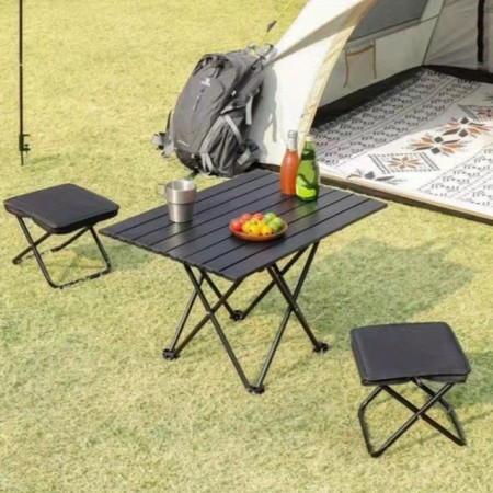 Scaun Pliabil,  pentru Adulti, Portabil, pentru Camping, Pescuit, din Panza Oxford si Cadru Metalic, 24 x 24 x 28 cm, Negru