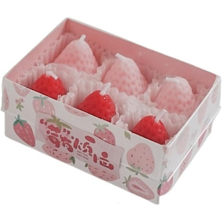 Set 6 Lumanari Parfumate,  Model Capsunici, Ardere 30 min, 78g, 6.3 x 9.3 x 3.8 cm, Roz/Rosu